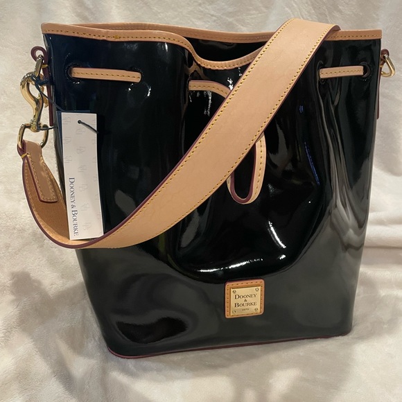 Dooney & Bourke Italian Patent Drawstring Signature Leathers Patent Collection - Picture 2 of 14